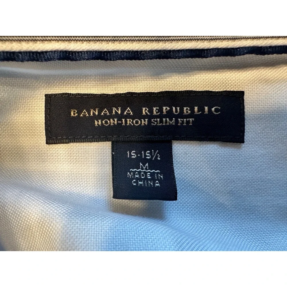 Banana Republic Dress Shirt Mens M Blue White Striped Non-Iron Slim Fit Cotton